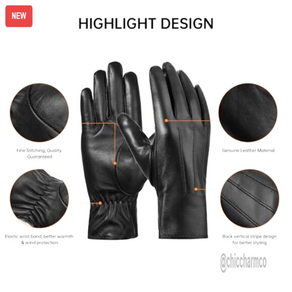 Women's Sheepskin Leather Gloves Cashmere Lined Touchscreen Driving Winter - Picture 3 of 7